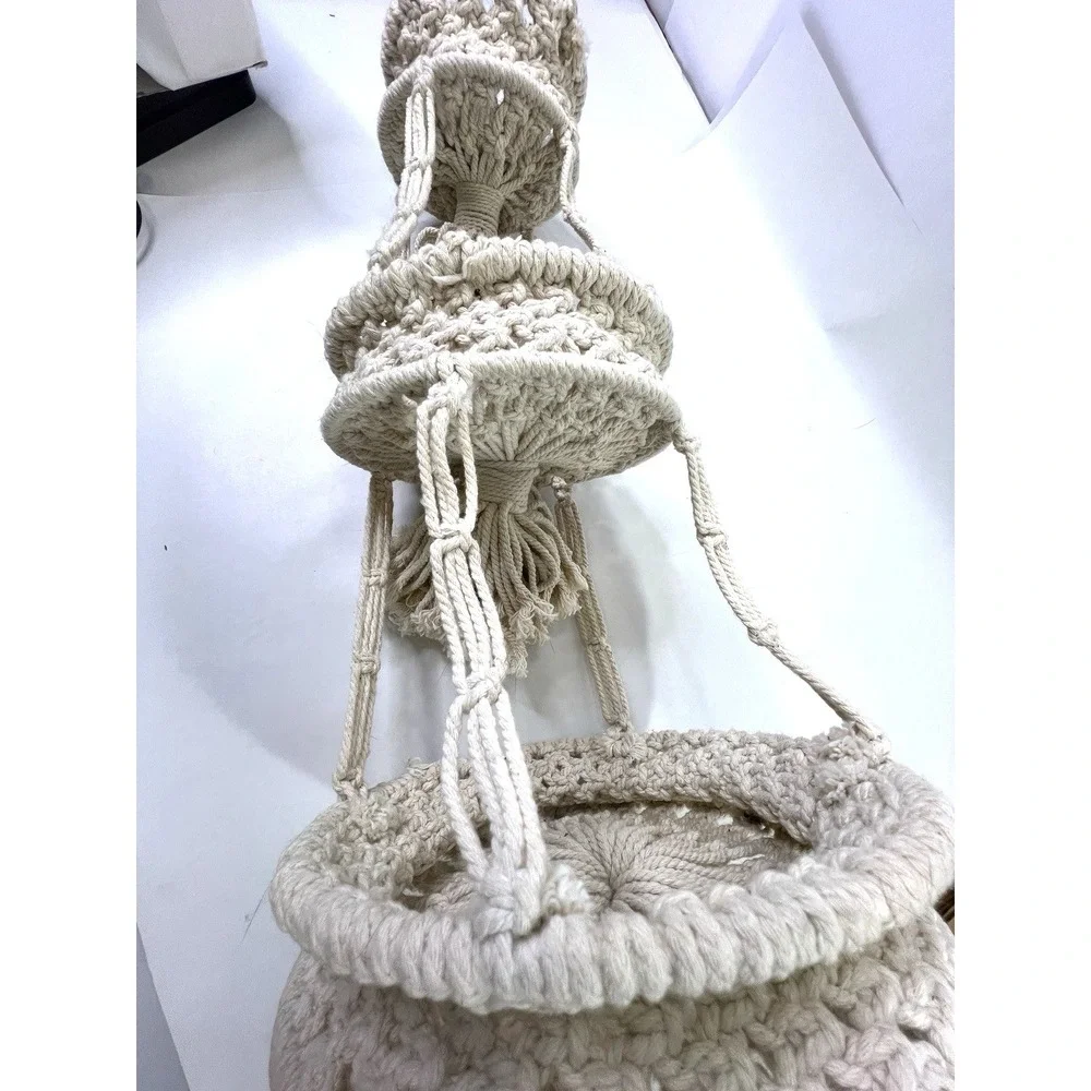 3 Tier Hanging Fruit Basket Cotton Boho Hand-Woven Fruit Basket Plant Hanger